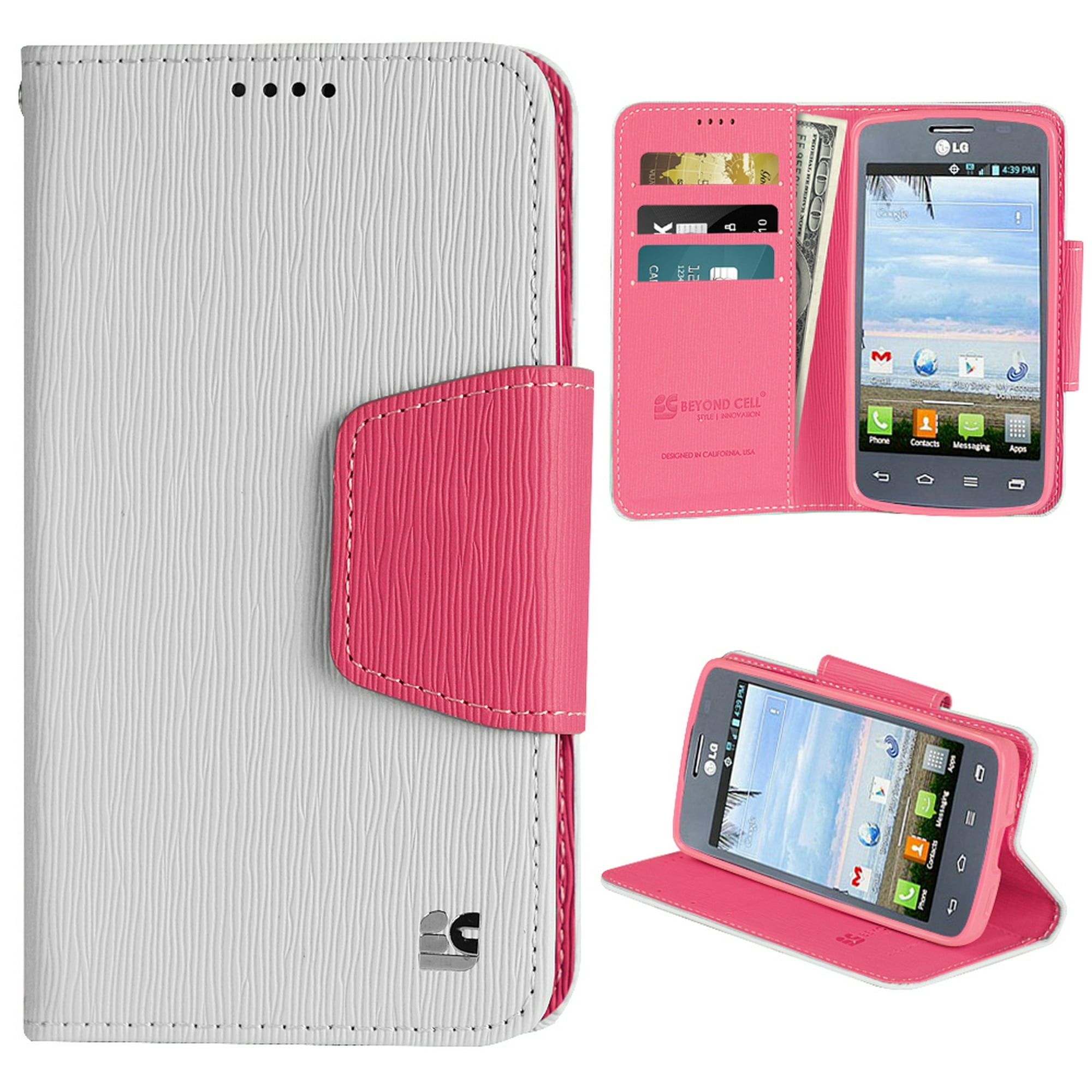White Pink Infolio Wallet Credit Card Case Stand For Lg Optimus Dynamic 2 L39c Walmart Canada