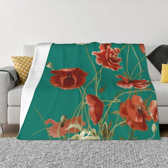 XMXT Throw Blanket, Colorful Realistic Flowers Machine Washable Blankets for Sofa, 50 x 40 inches