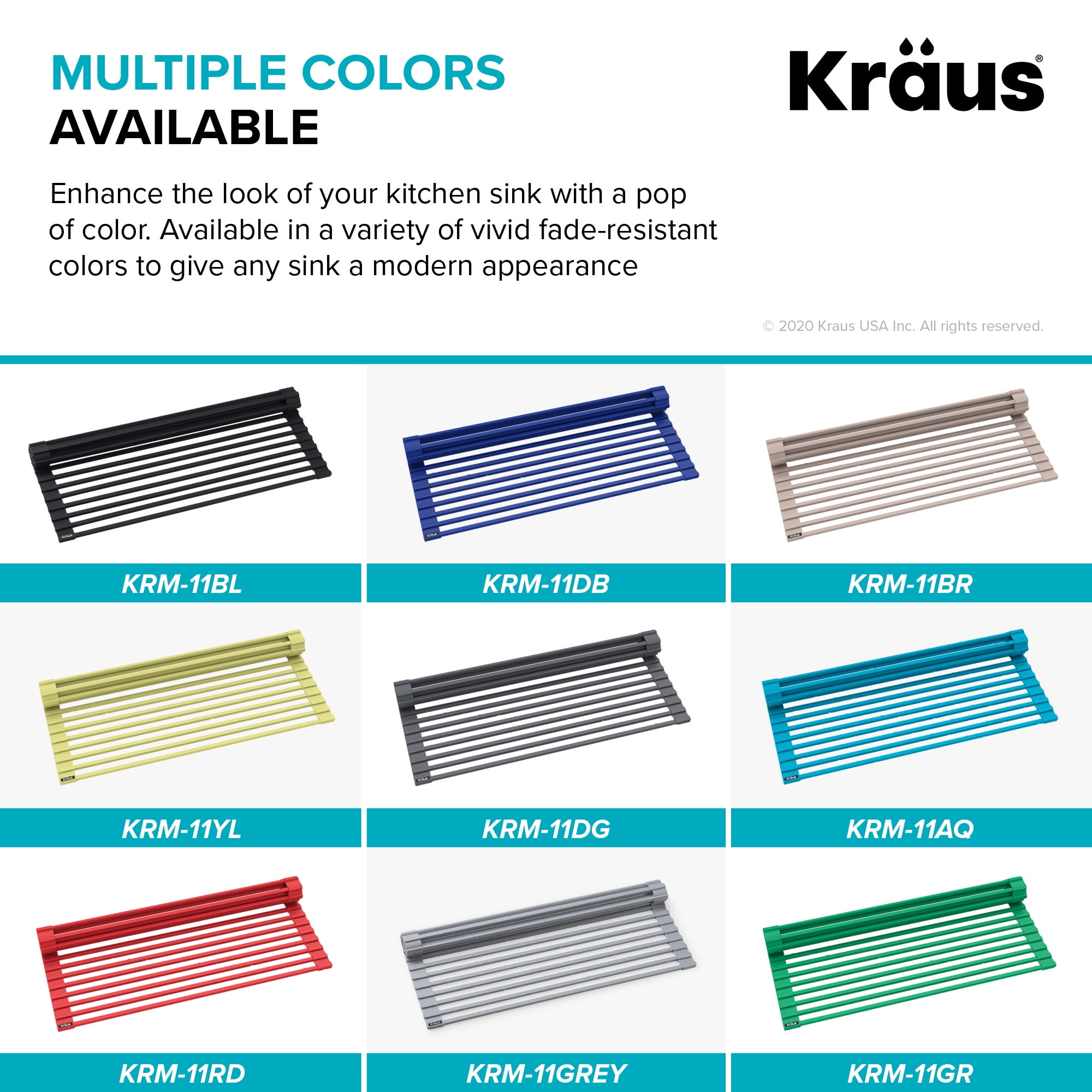 KRAUS Multipurpose Workstation Sink Roll-Up Dish Drying Rack in Black