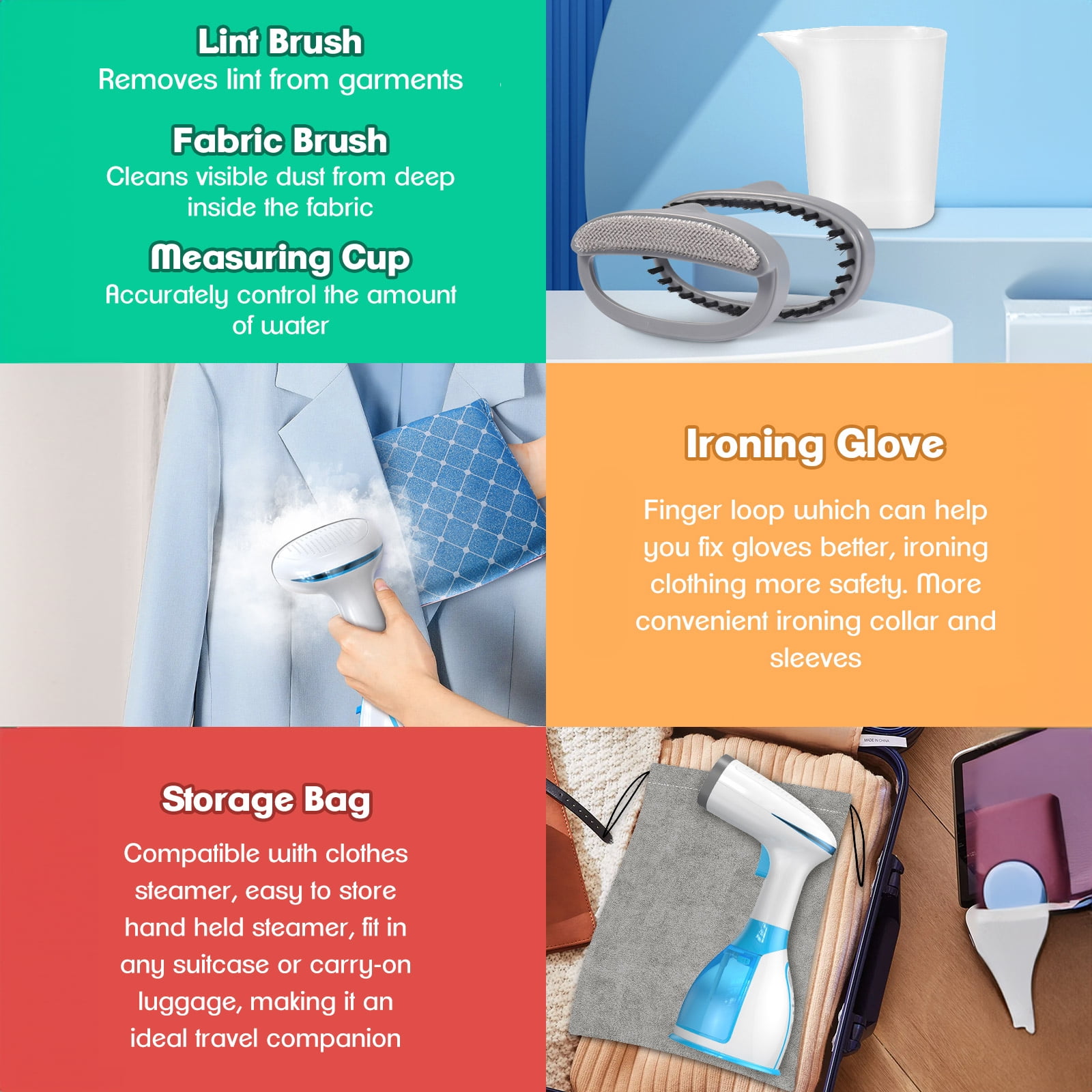 Steamer for Clothes, 15s Heat-up Handheld Clothes Steamer with Large 300ml Tank, 1300W Garment Steamer Fabric Wrinkle Remover, 3 Continuous Steam Modes, Portable Steam Iron for Travel and Home