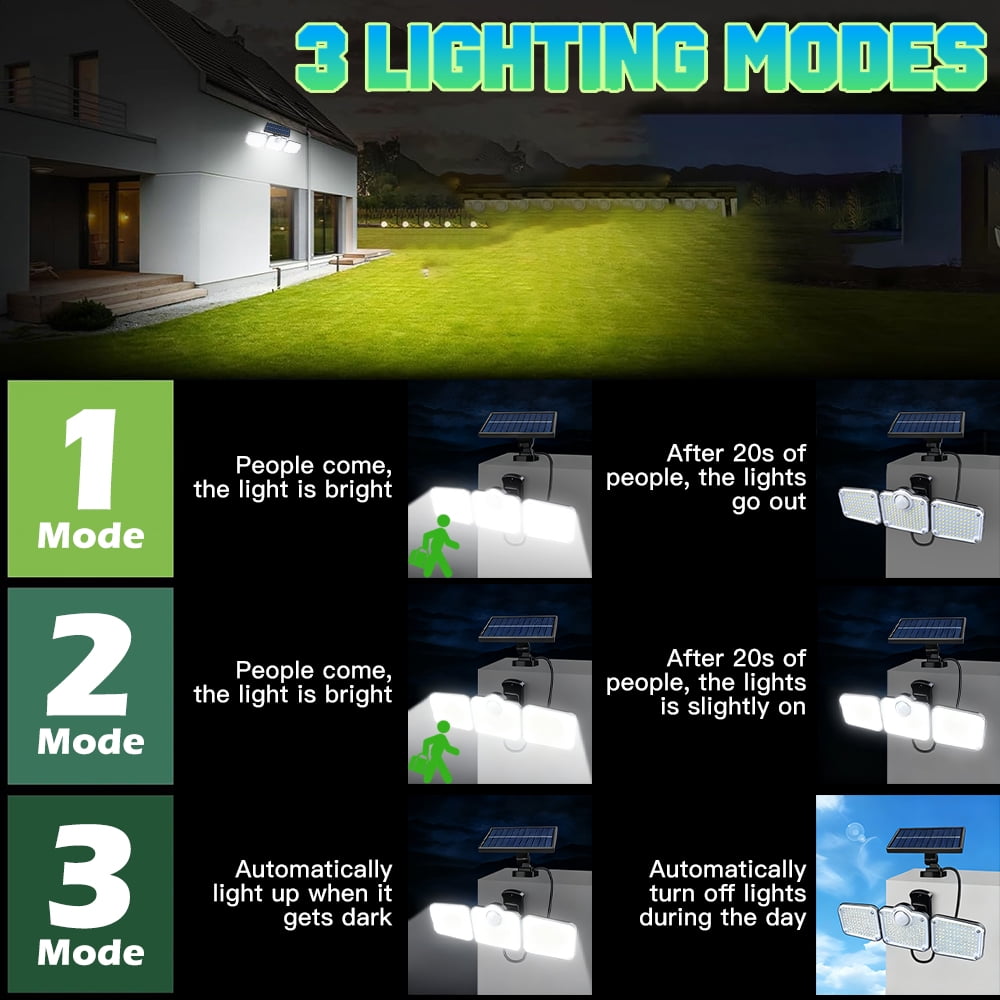 Solar Lights Outdoor, 2 Pack 3500LM Bright Motion Sensor Outdoor Lights, 3 heads Solar Flood Lights with Remote Control, Solar Spot Lights Landscape Lighting for Patio Garage Yard Entryways