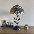 thumbnail image 5 of Tiffany Table Lamp Red Orange Stained Glass Rose Flowers Iron Metal Leaves Bronze Base Included LED Bulb for Living Room Dining Room Bedroom Bedside 12"W*12"D*22"H, 5 of 5