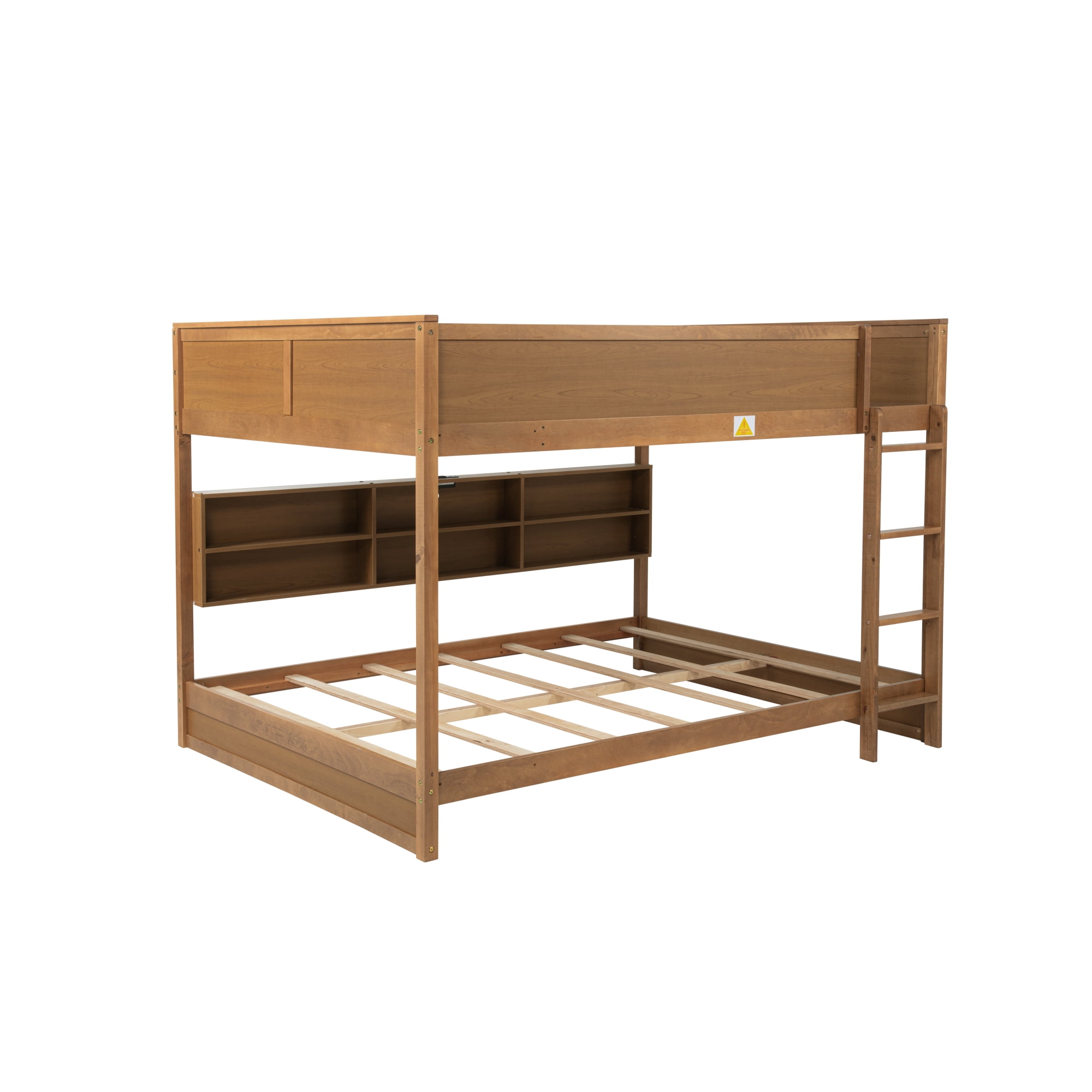 Leumius Queen over Queen Size Bunk Bed Frame with Built-in Storage Cabinets,Charging Station,Ladder,Safety Guardrails,Solid Pine Wood Bunk Bed for Boys Girls Wheat