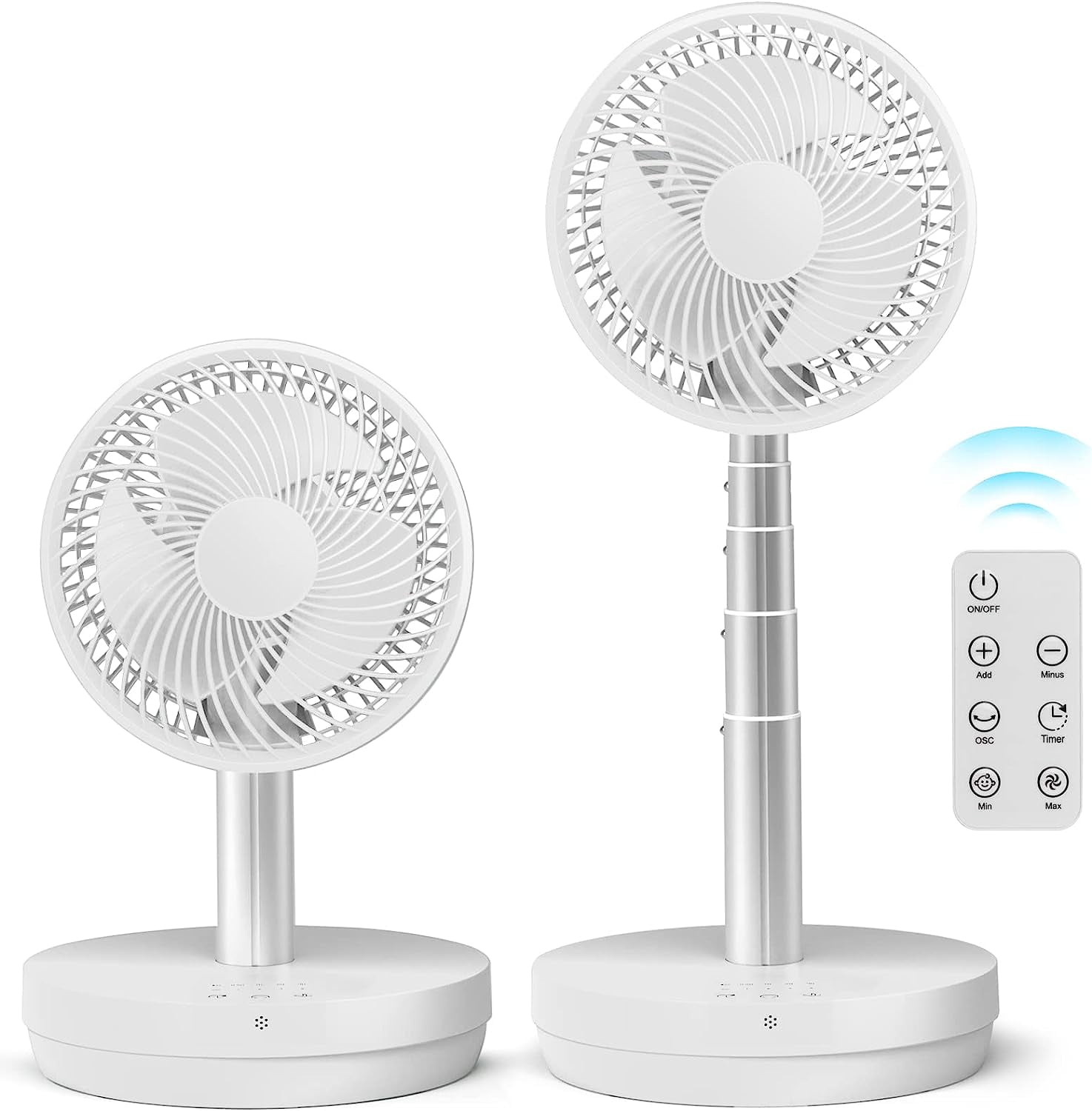 Kissair Portable Foldable Pedestal Fan Rechargeable Battery Folding Standing Table Fan with 10