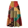 thumbnail image 4 of Delconic Women’s Patchwork Patterned Maxi Skirt with Elastic Waistband and Tiered Hem for Casual Everyday Wear Red XL, 4 of 5