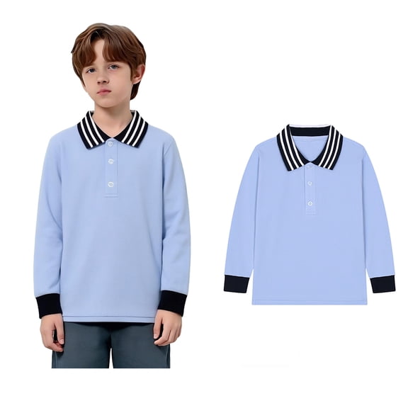 Boys' Polo Shirt Long Sleeve Light Blue Button down Shirt Boys Collar Shirt School Uniforms Boys Button Down Shirt 3-4 Years
