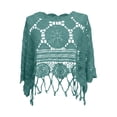 thumbnail image 5 of Crochet Tops for Women Summer Lightweight Hollow Out Beach Cover Up Solid Color Swimsuit Coverup 3/4 Sleeve Boho Fringe Trim Vacation Sun Shirts, 5 of 6
