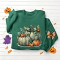 thumbnail image 6 of DeeHomeMo Women Round Neck Pullover Sweatshirt, Long Sleeve Pumpkin Bow Graphic Loose Fit Top, Ribbed Hem Cuffs Soft Sweatshirt Fabric for Fall Family Gathering Army Green,L, 6 of 6