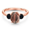thumbnail image 3 of Gem Stone King 18K Rose Gold Plated Silver Red Tiger Eye and Black Onyx Engagement Ring for Women | 1.94 Cttw | Oval 9X7MM | Gemstone Birthstone | Size 6, 3 of 6