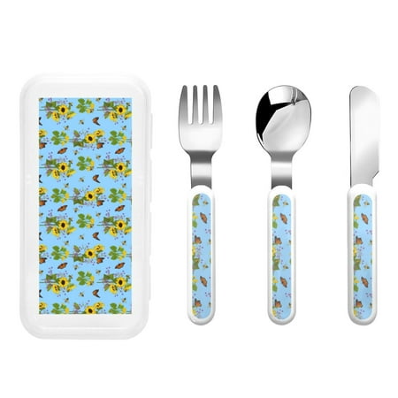 

Lukts Sunflowers And Bees for Children s Knife Fork and Spoon Three-Piece Set Stainless Steel Children and Toddler Safety Cutlery with Outer Box