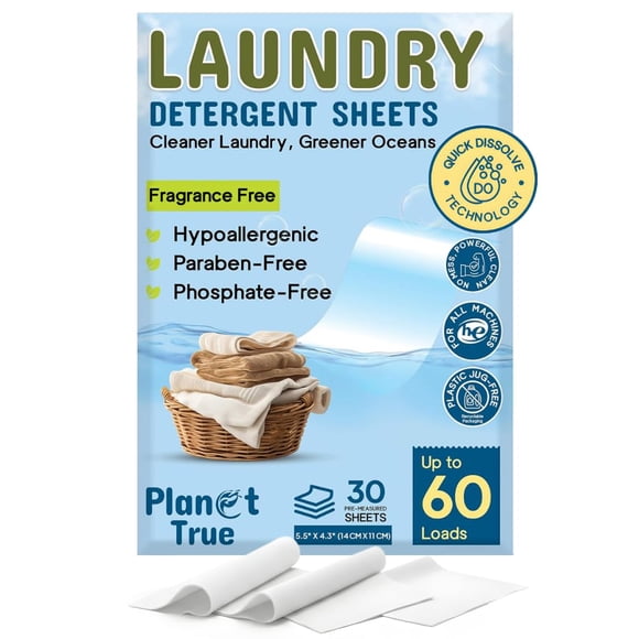 Láminas de detergente para ropa Planet True sin fragancia 30 unidades