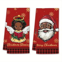 2pcs Vintage Christmas Kitchen Towels - Angel & Santa Claus Themed Decorative Towels, Super Soft Dish & Hand Towels, Whimsical Pattern Rectangular Tea Towels, Suitable For Holiday Home Decor