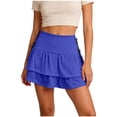 thumbnail image 1 of TaTaai Women's Solid High Waisted A-Line Mini Skirt Tiered Ruffle Tie Waist Double Layer Hem Vintage Style for Casual Summer Daily Wear Gift, 1 of 5