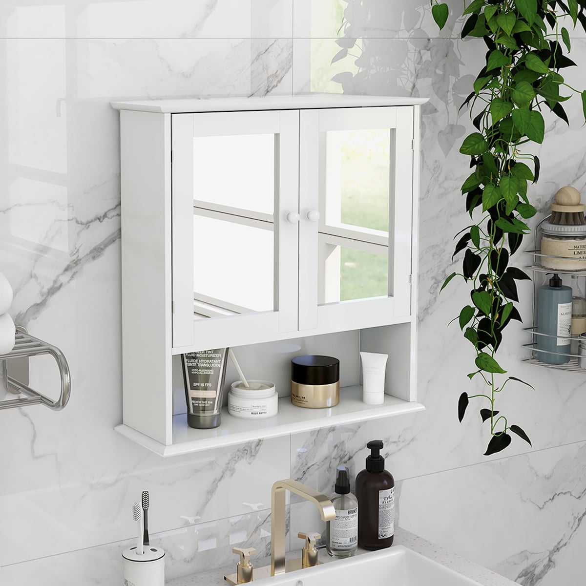Mintazer 22"W Wall Mounted Storage Medicine Cabinet with Double Mirrored Doors for Bedroom,Bathroom,White