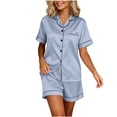 thumbnail image 2 of NominalSnug Satin Pajamas Sets for Women Short Sleeve Button down Shirts Wide Leg Shorts with Pockets Loungewear, 2 of 6