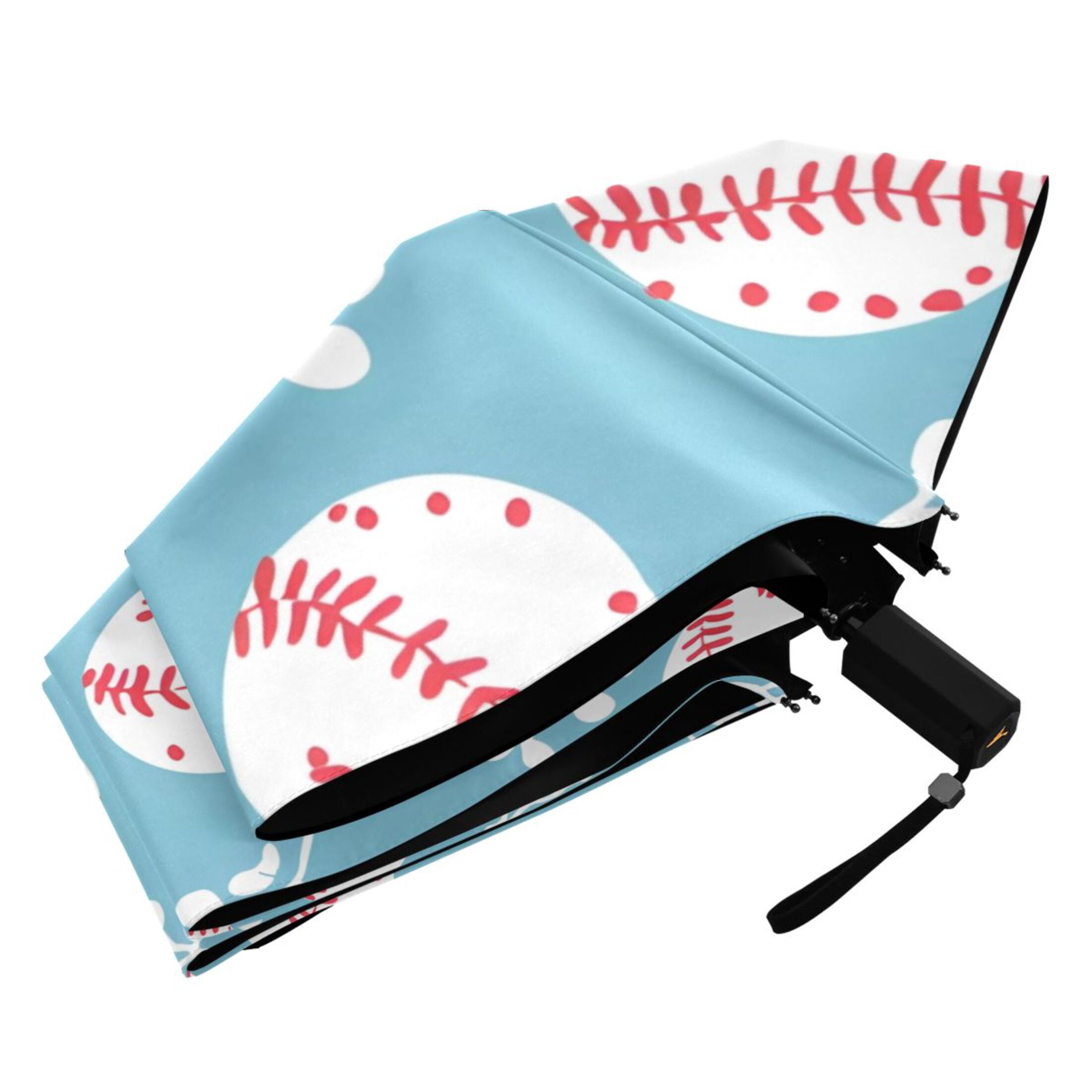 ALAZA Baseball Cute Leaf UPF 50+ Compact Folding Umbrella for Rain Travel Umbrella Packable