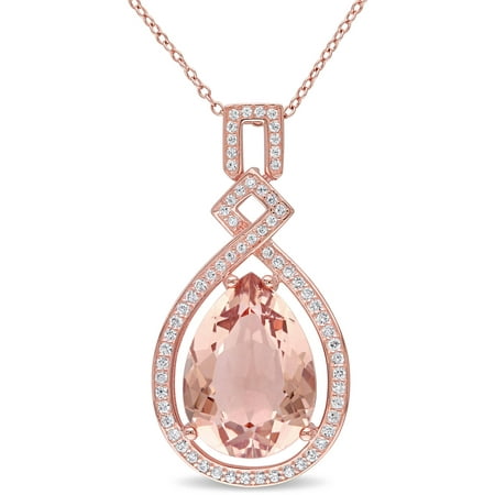 Tangelo 10-5/8 Carat T.G.W. Simulated Morganite and Cubic Zirconia Rose Rhodium-Plated Sterling Silver Teardrop Halo Pendant, 18
