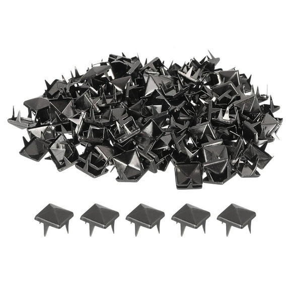 150Pack Square Pyramid Rivets for Clothing, 8mm Four-Jaw Studs Spikes, Copper Punk Rock Nailhead Spots(Metallic Black)