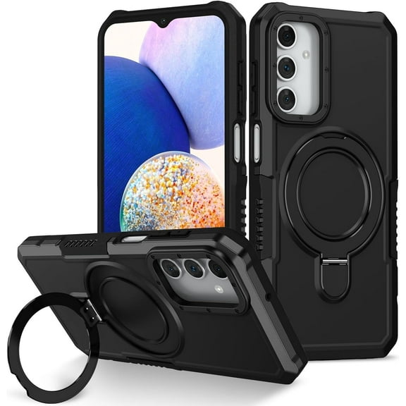for Samsung Galaxy A35 5G Case, Armour Silicone TPU Bumper Cover Samsung Galaxy A 35 with Rotable Ring Stand, Military Shockproof Protective Cell Phone Case for Samsung Galaxy A35 5 G Black