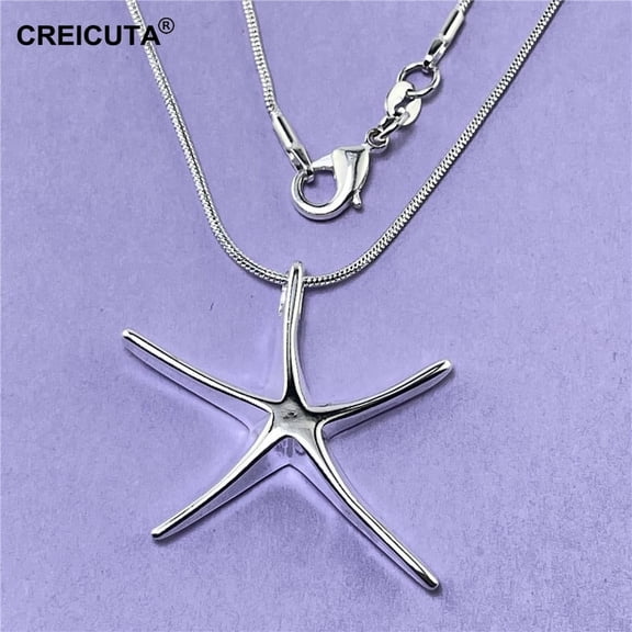 CREICUTA S925 Silver Plated Starfish Pendant Necklace for Women, Ocean-Inspired Coastal Jewelry, Elegant Beach Necklace Gift for Birthday, Mother’s Day, Christmas and Vacation