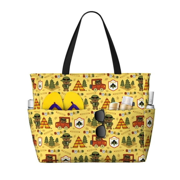 Gaeub Car Tent Trees Print Beach Bag,Large Tote Bag,Waterproof Sandproof Women Tote Bag,Pool Bag with Zipper for Gym Grocery Travel