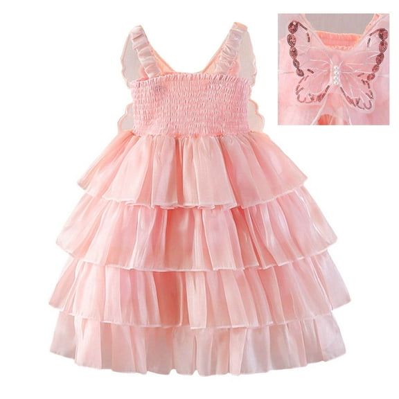 Toddler PinkDresses for Girls Ruffle Sleeveless Girls Formal Dress Girl Birthday Dress Hallowmas Dresses for Toddler Girls 12-18 M