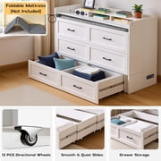 Advwin Full Size Murphy Bed with Motion Sensor Lights & Charging Station, Foldable Hideaway Murphy Cabinet Bed with Storage