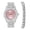Silver; Pink;, variant on Women's Big Rocks Bezel Colored Dial with Roman Numerals Fully Iced Out Watch - ST10327LA (ST10327LA SLV Blue-RN w/TB)