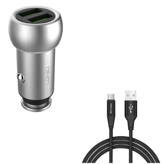 2-Port USB 3.6A Car Charger w Charger Cord Type-C 10ft USB Cable X4D for Acer Liquid Jade Primo - Alcatel PulseMix, 7, Idol 5S 5 4S - ASUS Zenfone V Live, ROG Phone, AR 6 5z 4 Pro