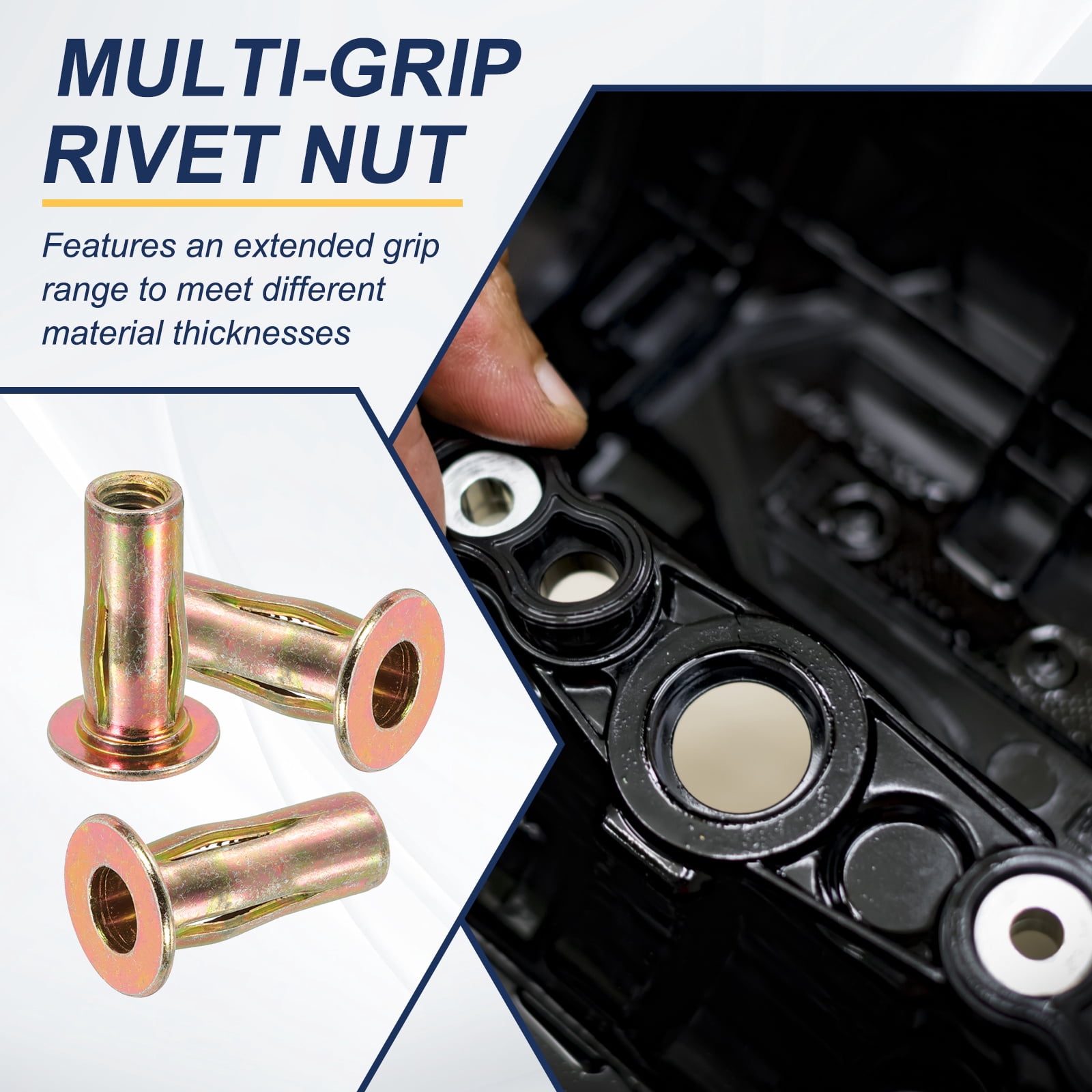 Uxcell 5/16-18 Multi-Grip Rivet Nuts Pre-Bulbed Shank Flat Head Threaded Insert Nuts Carbon Steel Color Zinc Plated, 25 Pcs