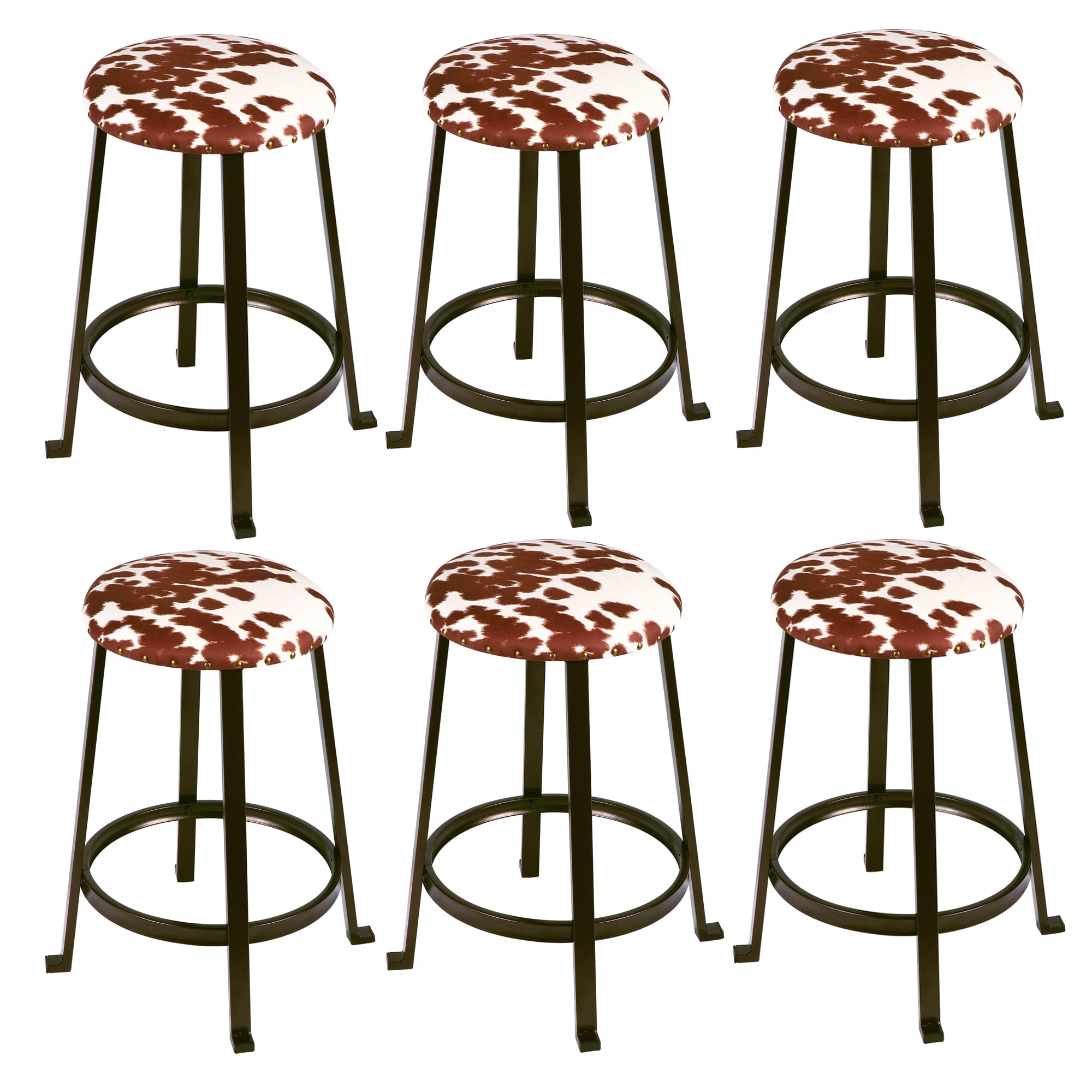 Leejay 24 inch Brown Cow Print Bar Stools for Kicthen Dining Room,Set