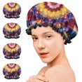 thumbnail image 7 of Shower Caps,Colorful Tie Dye Flower Mandala Pattern Waterproof Shower Cap for Women 4 Pieces,Double Reusable Hair Cover for Shower PEVA Elastic Stretch Hem, 7 of 7