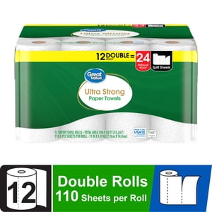 Great Value Ultra Strong Paper Towels, 12 Double Rolls