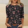 thumbnail image 3 of Hauts pour Femmes Décontractés Imprimés Col Rond Manches 3/4 T-Shirt Ample, Hauts Manches 3/4 pour Femmes, Hauts Décontractés pour Femmes, T-Shirts pour Femmes, 3 of 4