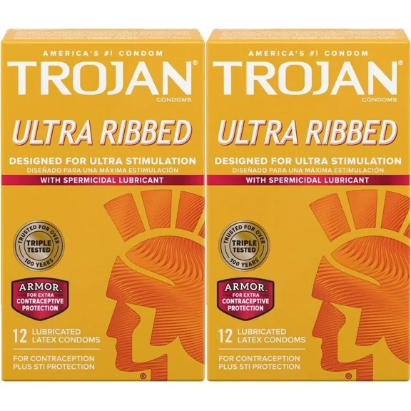 Ultra Ribbed Armor Spermicidal Lubricated Latex Condoms(24 Condoms (Retail Boxes)