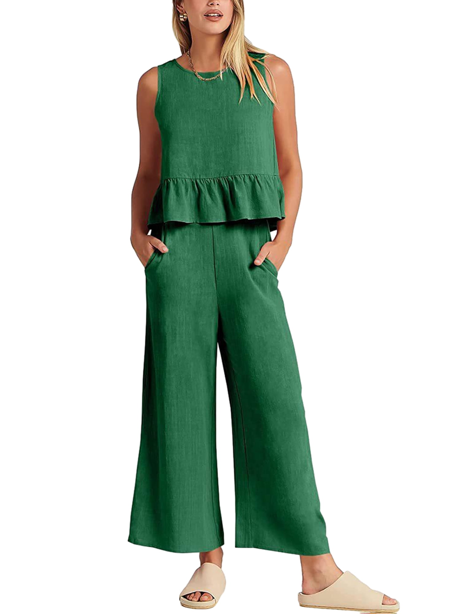 ARAYA™ - Casual Crop Tank Top and Wide Leg Pants Set