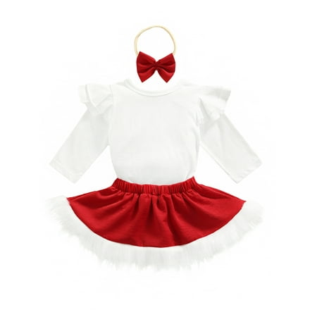

Tretra Christmas Newborn Kid Baby Girls Bodysuit Top+Skirt+Headband Suit