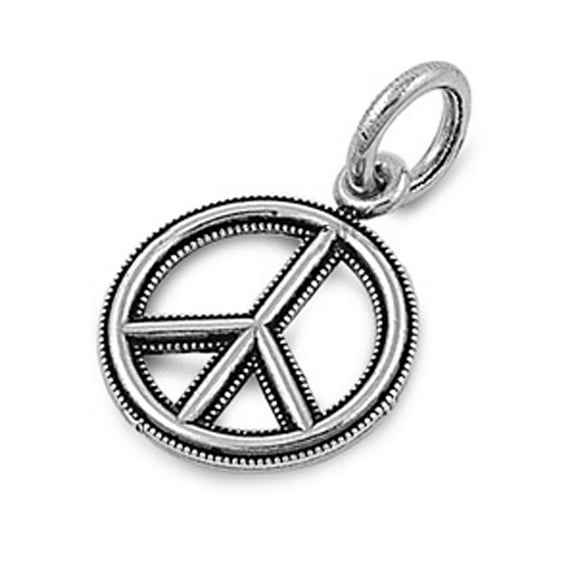 Peace Sign Pendant .925 Sterling Silver Bead Border Hippie Symbol Love Charm Jewelry Female Unisex