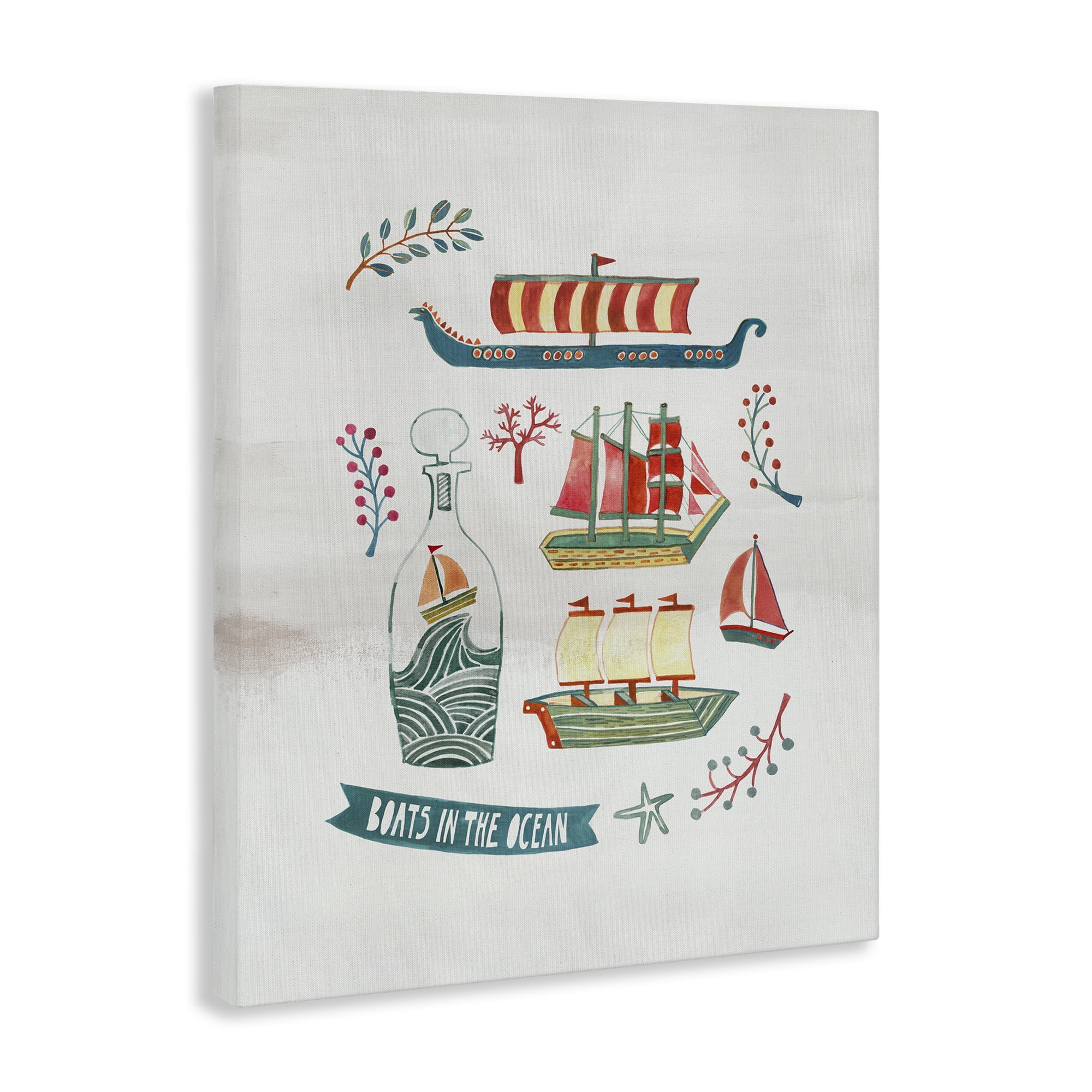 Stupell Industries Nautical Boats & Botanicals Nautical & Beach Painting Wrapped Canvas Art Print Wall Art, 30 x 40
