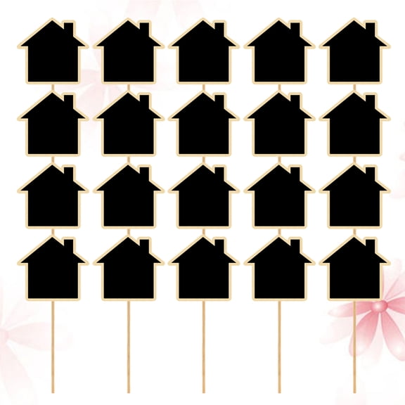 DRAFIDEEP 20Pcs Wood Flower Signs House Shaped Mini Black Chalkboard Toppers For Gardening Labels
