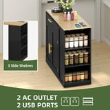 Uforic Extendable Kitchen Island Table with Power Outlets & Seating, Rolling Kitchen Island, Black - Walmart.com