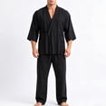 thumbnail image 4 of YUANxueke Mens Cotton Kimono Pajama Sets 3/4 Sleeve Tie Front Shirt & Pants 2-Piece Sleepwear Outfits, 4 of 4