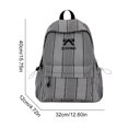 thumbnail image 2 of Stripe School Backpack, Bowknot Embroidery Bag with Drawstring Side Pockets, Lightweight Breathable Bookbag for College Travel (Black), 2 of 6