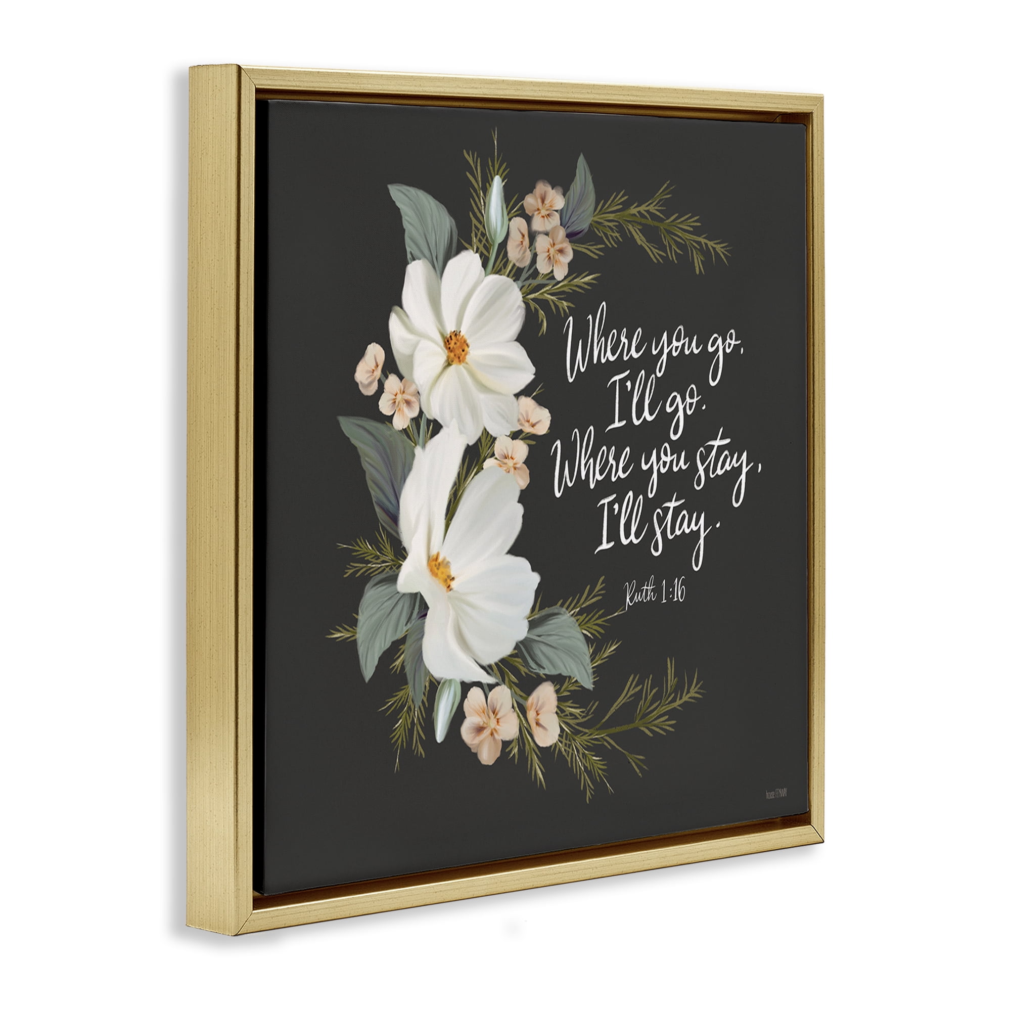 Stupell Industries Spiritual Scripture with Florals Plants & Flowers Painting Gold Floater Framed Canvas Art Print Wall Art, 25 x 25