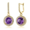thumbnail image 3 of Gem Stone King 8.86 Ct Round Purple Amethyst 18K Yellow Gold Plated Silver Earrings, 3 of 3