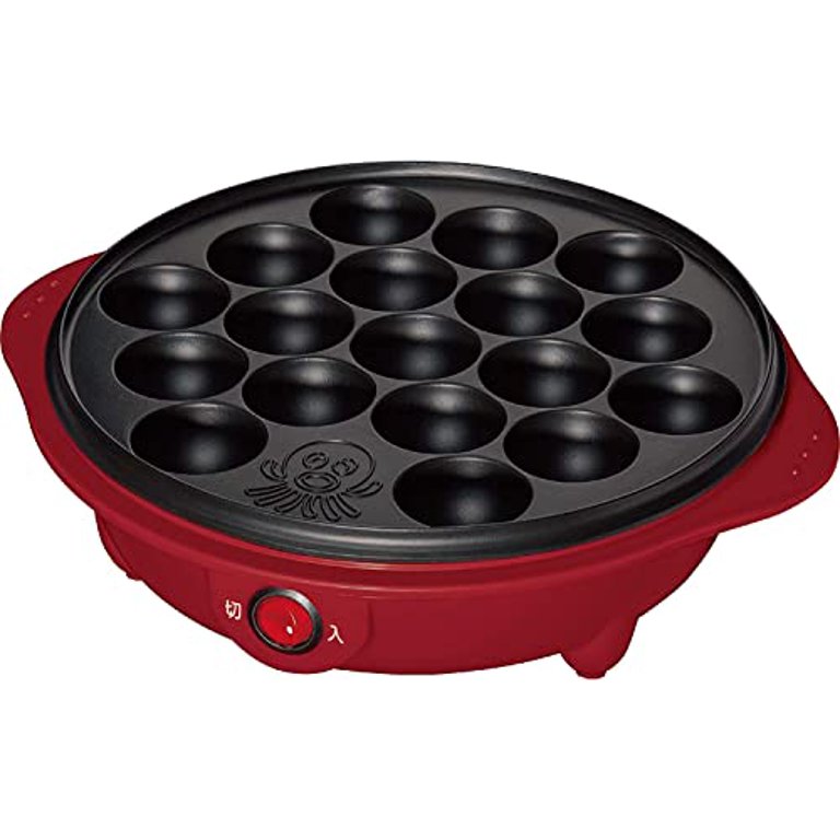 [Yamazen] Takoyaki Cooker, 18 Holes, Fluorine Coating, Easy Care, One-touch  Operation, Cord Storage, Red YOB-181(R)