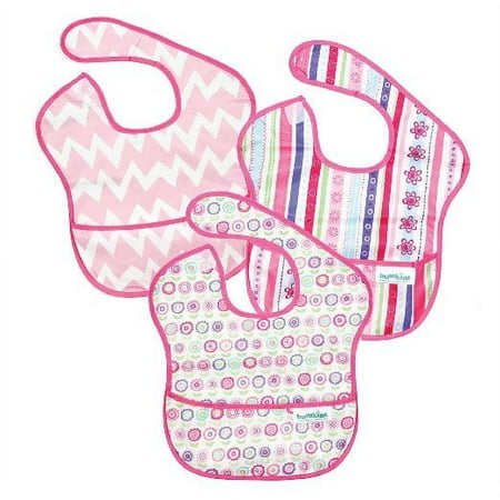 Bumkins Waterproof SuperBib 3 Pack, Girl (G8-Ribbon/Bloom/Pink Chevron) (6-24 Months)
