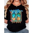 thumbnail image 1 of Women's Retro Beach-Inspired T-Shirt - "Life is Better in Flip-Flops" Print with Leopard Print, Starfish & Shell Design, Casual Comfort Fit, Round Neck, Short Sleeve, 100%, Machine Washable, 1 of 7