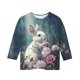 thumbnail image 4 of Blusas y camisas de manga larga con cuello redondo para niños con estampado de día de Pascua, manga 3/4/cuello redondo tres cuartos, camisa inferior y superior para niños, parte superior de poliéster, 4 of 5