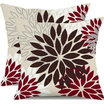 Red Brown Flower Pillow Covers 18x18 Inch Set of 2 White Gray Colored Throw Pillows Outdoor Waterproof Decor for Living Room Sofa Patio Funiture Garden Floral Polyester Pillow Covers 002L